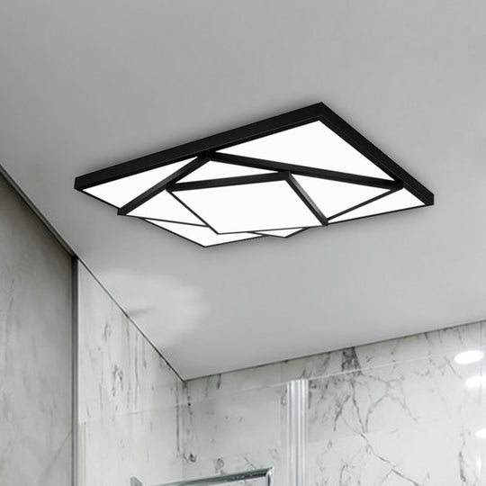 Modern Metal LED Flush Mount Ceiling Light Fixture for Living Room - Black/White, Rectangle/Square, 16"/19.5"/25" Wide