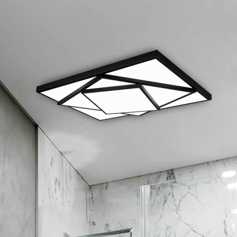 Modern Metal Led Flush Mount Ceiling Light Fixture For Living Room - Black/White Rectangle/Square