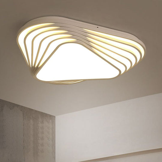 Modern Triangle Acrylic Shade Flush Mount LED Light Fixture - White Bedroom Ceiling Light (Warm/White)
