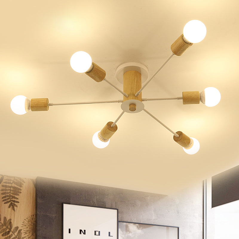 Starburst Semi Flush Ceiling Light Nordic Metal - 6/8/10 Lights, White/Black - Living Room Fixture