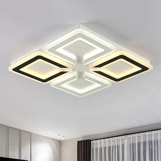 Modern Diamond Pattern Flushmount Light with Acrylic LED - Warm/White Glow - Ideal for Living Room