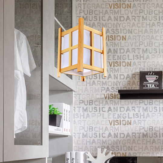 Asian Wooden Pendant Light With Paper Shade For Restaurant