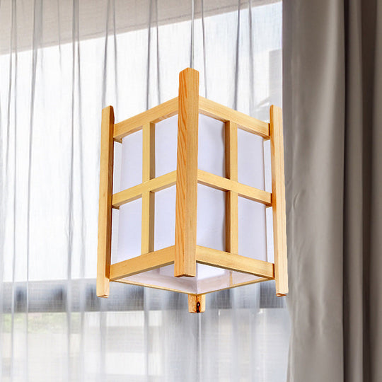 Asian Wooden Pendant Light With Paper Shade For Restaurant