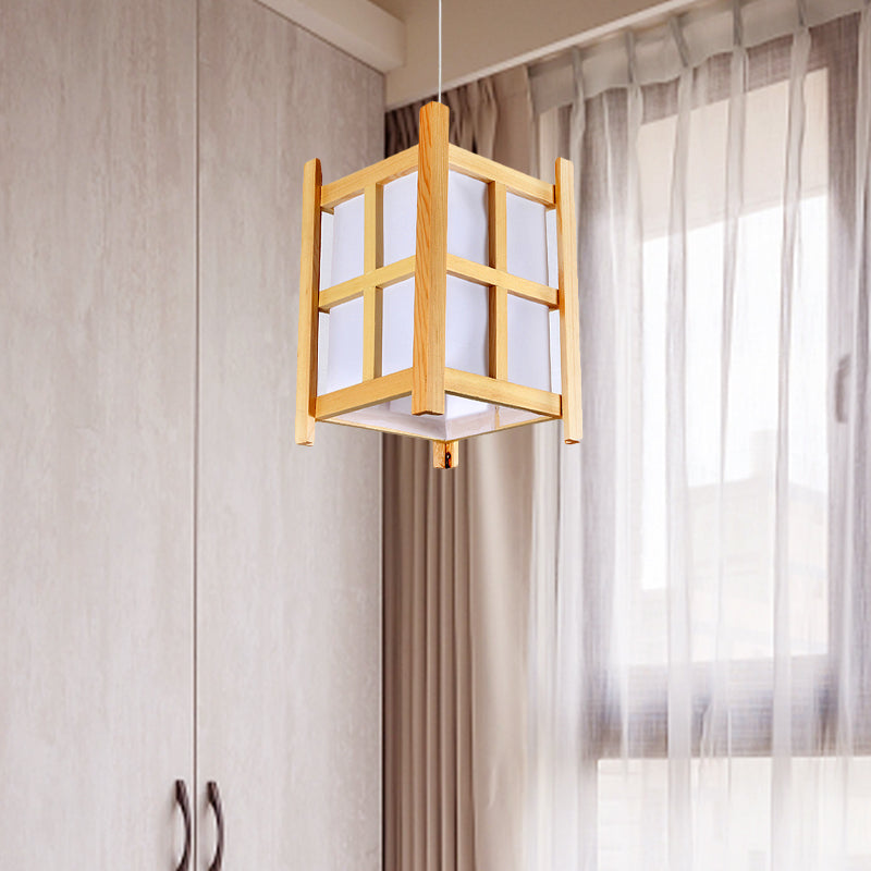 Asian Wooden Pendant Light With Paper Shade For Restaurant