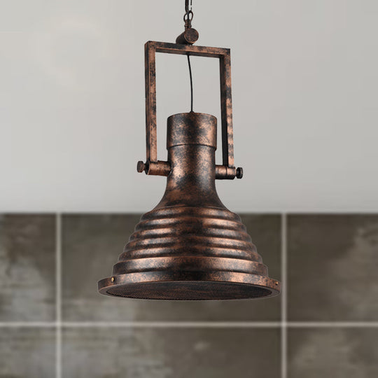 Industrial Metallic Cone Pendant Lamp - Bronze/Rust/Chrome Finish 14/16 Width Rust / 14