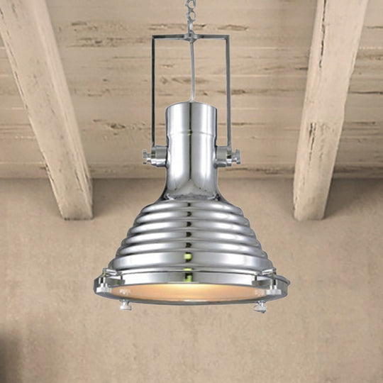 Industrial Metallic Cone Pendant Lamp - Bronze/Rust/Chrome Finish 14/16 Width Chrome / 16