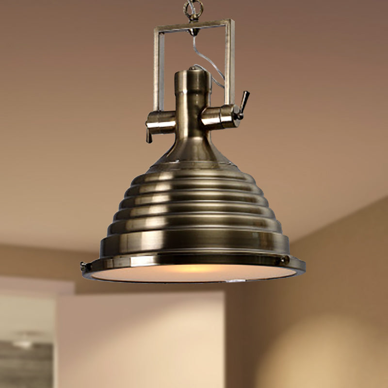 Industrial Metallic Cone Pendant Lamp - Bronze/Rust/Chrome Finish, 14"/16" Width, Hanging Ceiling Light