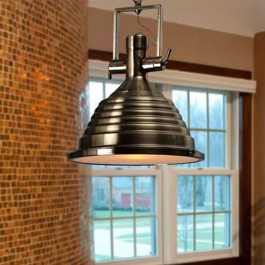 Industrial Metallic Cone Pendant Lamp - Bronze/Rust/Chrome Finish, 14"/16" Width, Hanging Ceiling Light