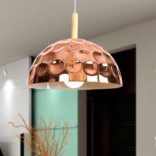 Retro Style Rose Gold Metal Dome Pendant Light For Dining Table