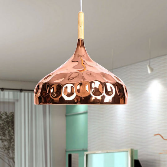 Retro Style Rose Gold Metal Dome Pendant Light For Dining Table