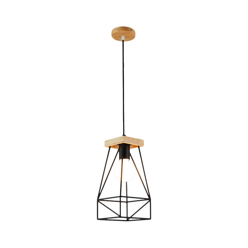 Modern Nordic Pendant Light - Metal Cage Shade, 1 Head Ceiling Fixture in Black/Blue