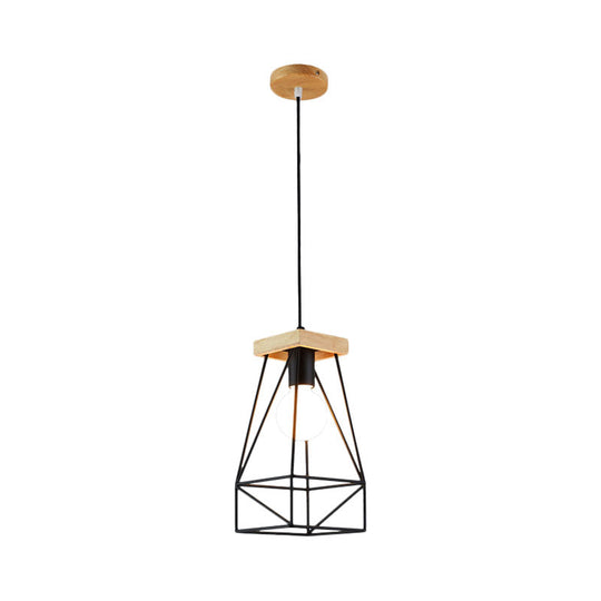 Modern Nordic Pendant Light - Metal Cage Shade, 1 Head Ceiling Fixture in Black/Blue
