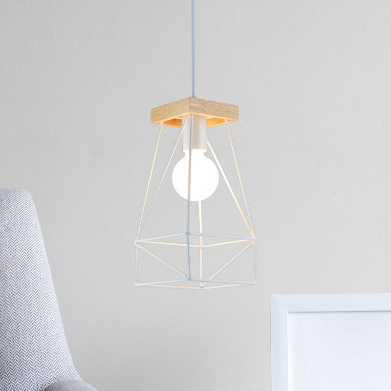 Modern Nordic Pendant Light - Metal Cage Shade, 1 Head Ceiling Fixture in Black/Blue