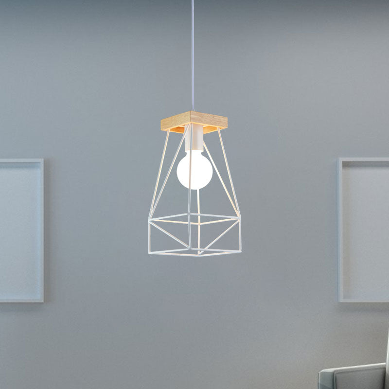 Modern Nordic Pendant Light - Metal Cage Shade, 1 Head Ceiling Fixture in Black/Blue