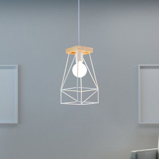 Modern Nordic Pendant Light - Metal Cage Shade, 1 Head Ceiling Fixture in Black/Blue