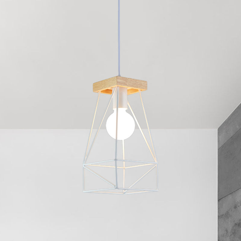 Modern Nordic Pendant Light - Metal Cage Shade, 1 Head Ceiling Fixture in Black/Blue