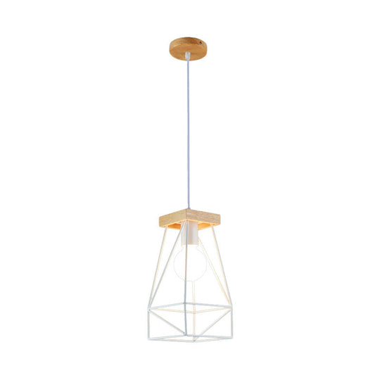 Modern Nordic Pendant Light - Metal Cage Shade, 1 Head Ceiling Fixture in Black/Blue