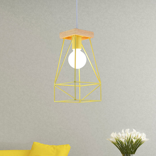 Modern Nordic Metal Cage Shade Pendant Light - Black/Blue Yellow