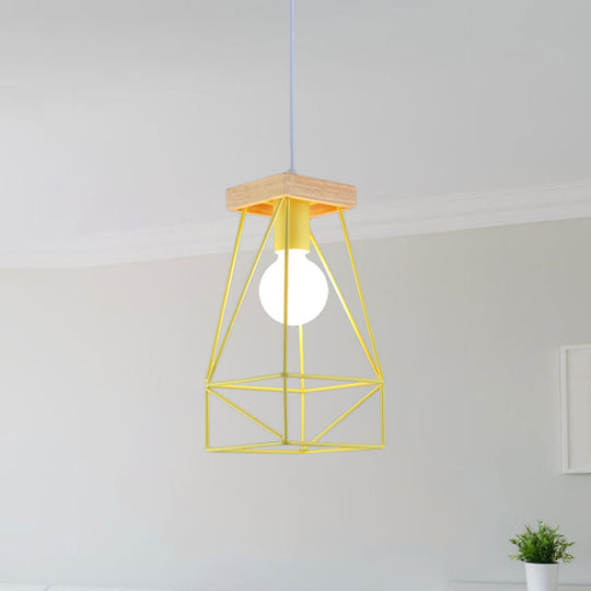 Modern Nordic Metal Cage Shade Pendant Light - Black/Blue