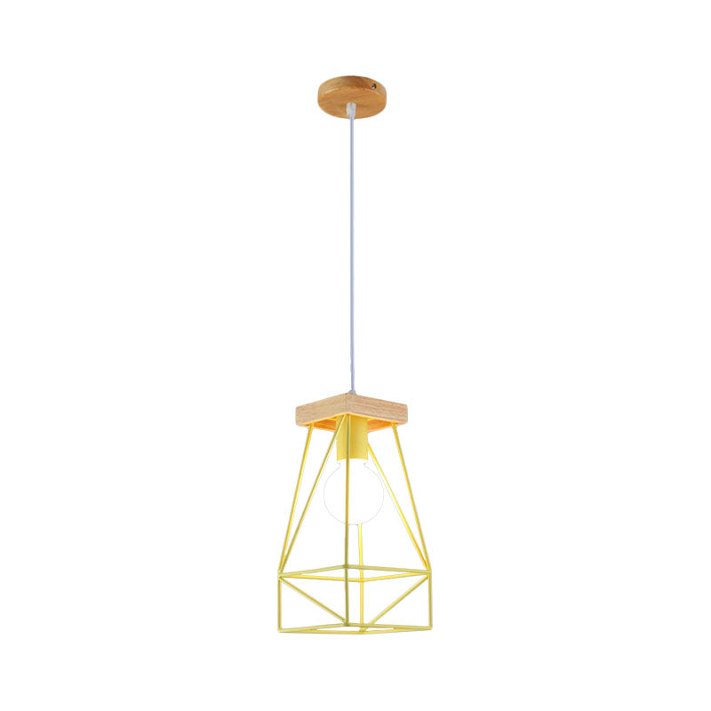 Modern Nordic Pendant Light - Metal Cage Shade, 1 Head Ceiling Fixture in Black/Blue