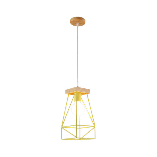 Modern Nordic Pendant Light - Metal Cage Shade, 1 Head Ceiling Fixture in Black/Blue