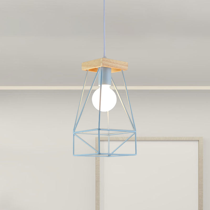 Modern Nordic Metal Cage Shade Pendant Light - Black/Blue