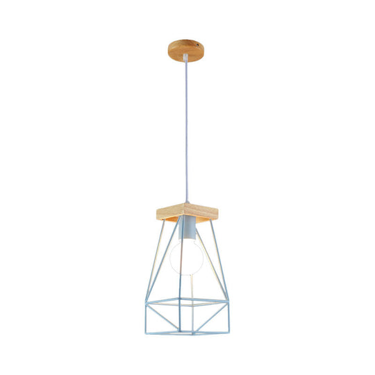 Modern Nordic Pendant Light - Metal Cage Shade, 1 Head Ceiling Fixture in Black/Blue