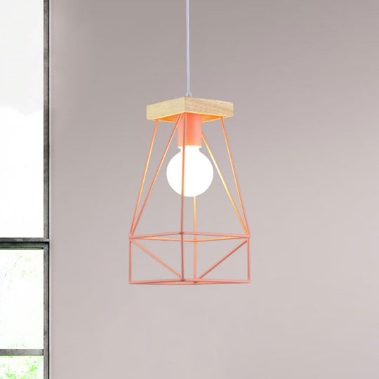 Modern Nordic Pendant Light - Metal Cage Shade, 1 Head Ceiling Fixture in Black/Blue