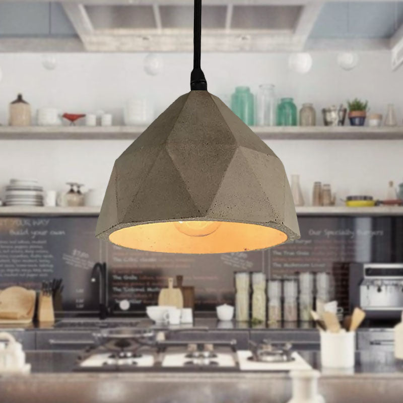 Vintage Cement Pendant Hanging Lamp: Bowl/Cylinder/Semi Circle Shape 1 Light Grey - Ideal For Dining