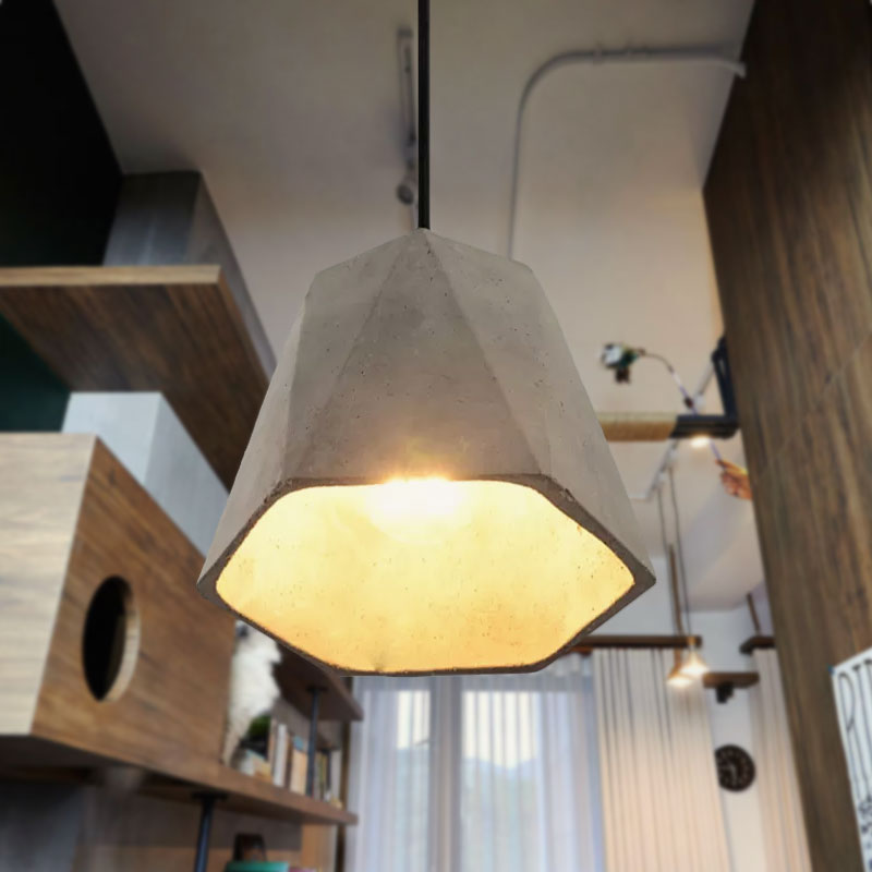 Vintage Cement Pendant Lamp - 1 Light Dining Room Hanging Light Fixture in Grey, Bowl/Cylinder/Semi Circle Design