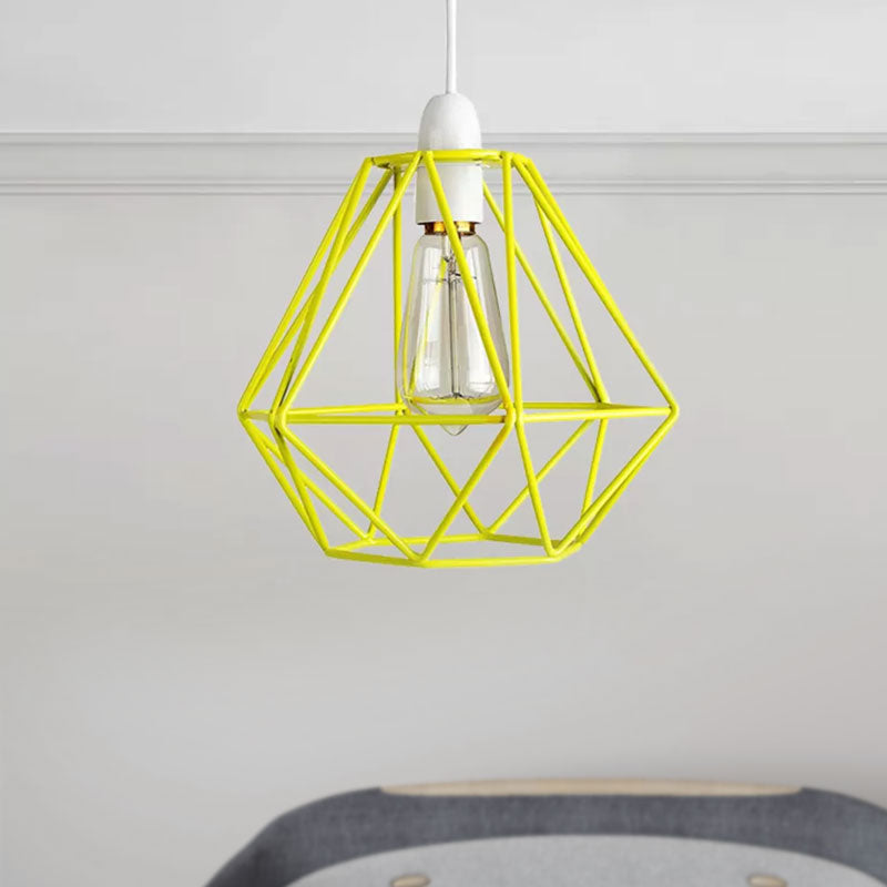 Industrial Loft Yellow/White Wire Frame Hanging Pendant Light - Modern Metal Lamp for Living Room
