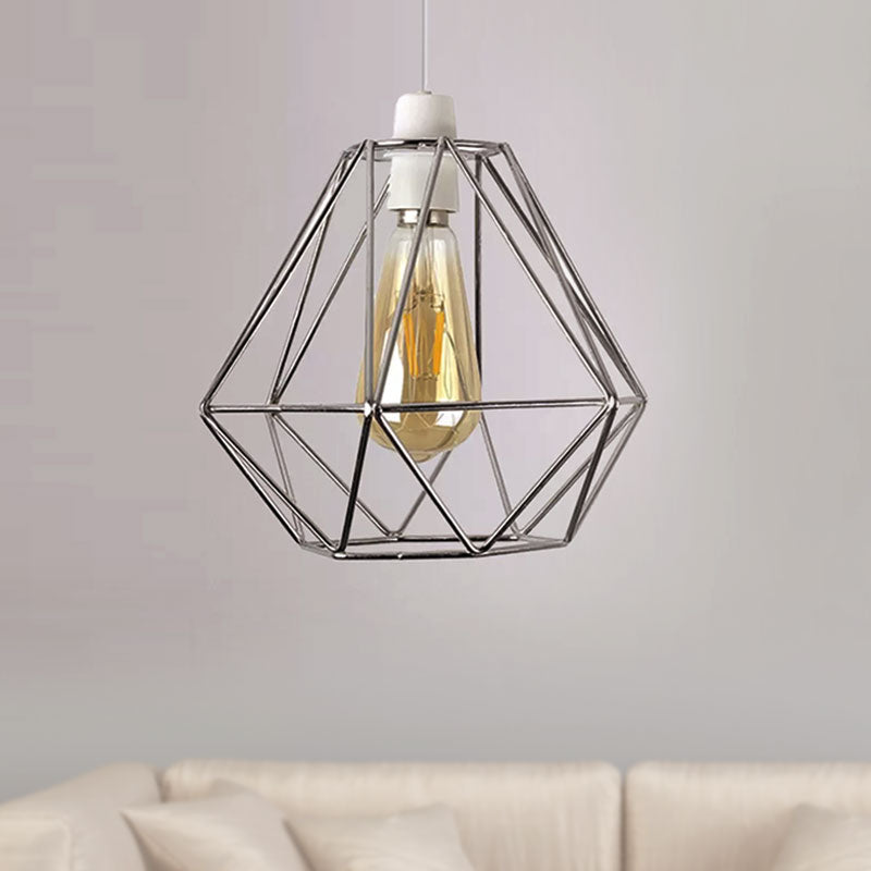 Yellow/White Metal Industrial Loft Pendant Light For Living Room - Wire Frame Hanging Lamp