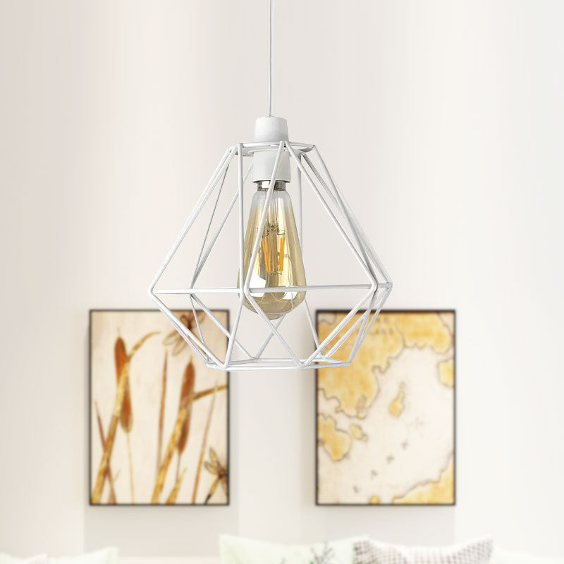 Yellow/White Metal Industrial Loft Pendant Light For Living Room - Wire Frame Hanging Lamp
