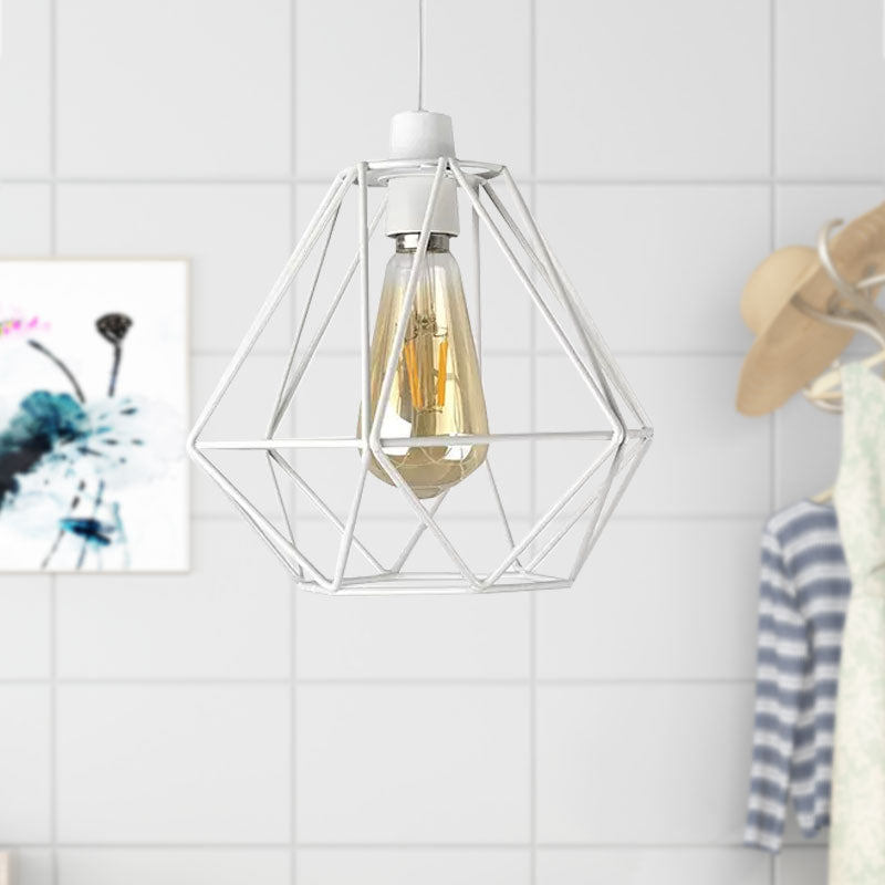 Yellow/White Metal Industrial Loft Pendant Light For Living Room - Wire Frame Hanging Lamp