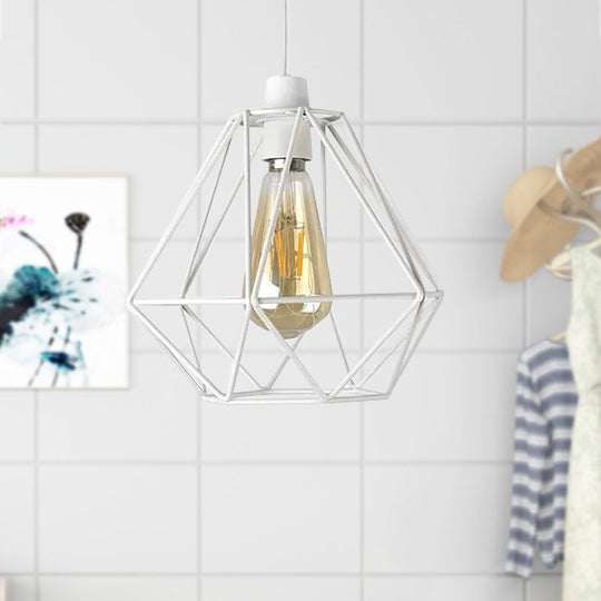 Yellow/White Metal Industrial Loft Pendant Light For Living Room - Wire Frame Hanging Lamp