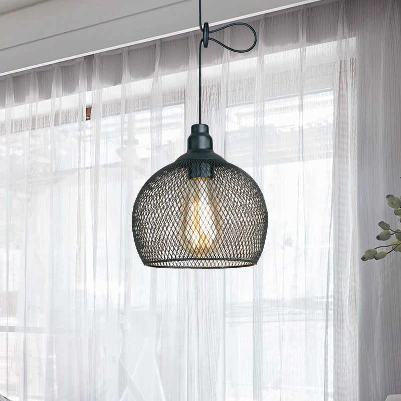 Industrial Wire Mesh Metal Pendant Light - Adjustable Height Black Finish
