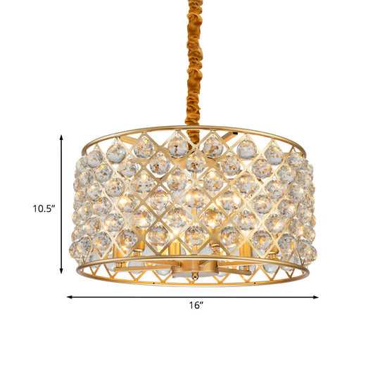Minimalist 6-Light Crystal Ball Pendulum Chandelier in Gold Finish - Lattice Diamond Design for Living Room Ceiling