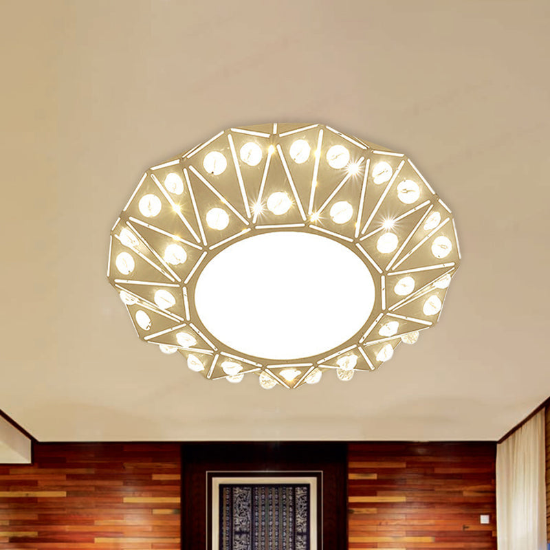 Crystal Clear LED Flush Mount Ceiling Light: Small Round Laser Cut Entryway Fixture