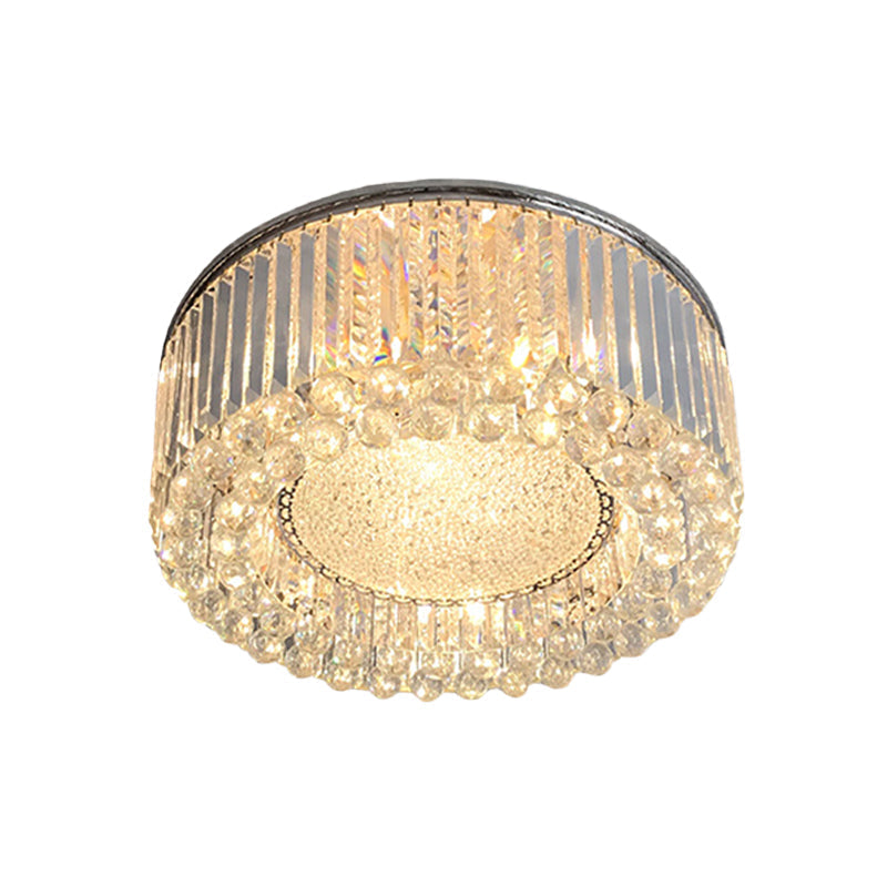 Modern Drum Ceiling Flush Mount Crystal Light - 5-Bulb Silver Flush Mount with Minimalist Design