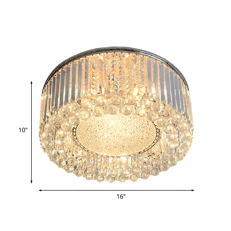 Modern Drum Ceiling Flush Mount Crystal Light - 5-Bulb Silver Flush Mount with Minimalist Design