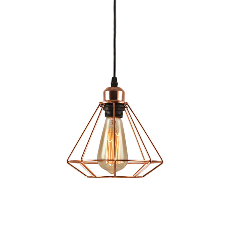 Rose Gold Geometric Cage Pendant Ceiling Light - Loft Industrial Bedroom Lighting
