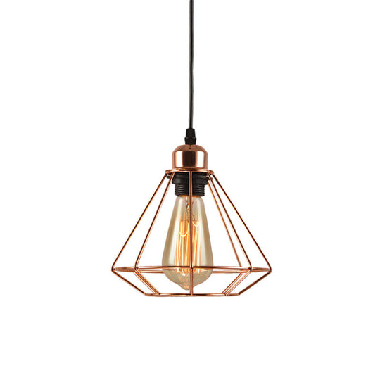Rose Gold Geometric Cage Pendant Ceiling Light - Loft Industrial Bedroom Lighting