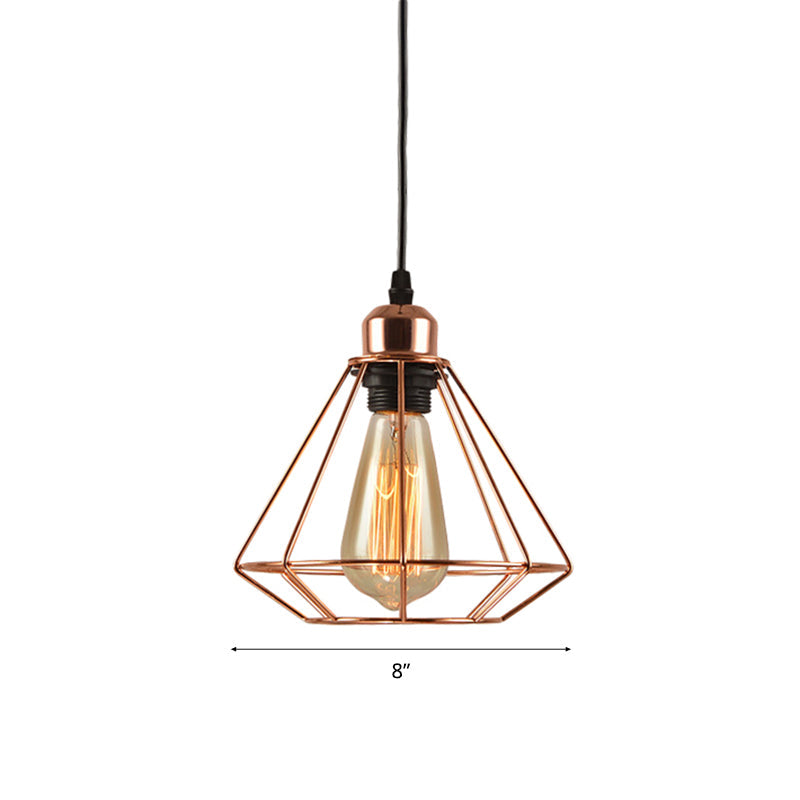 Rose Gold Geometric Cage Pendant Ceiling Light - Loft Industrial Bedroom Lighting