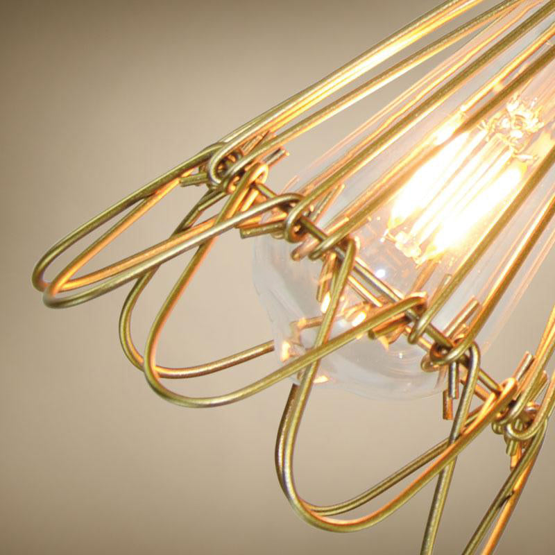 Vintage Brass Wire Pendant Lamp With Ruffled Edge - Metallic Living Room Light