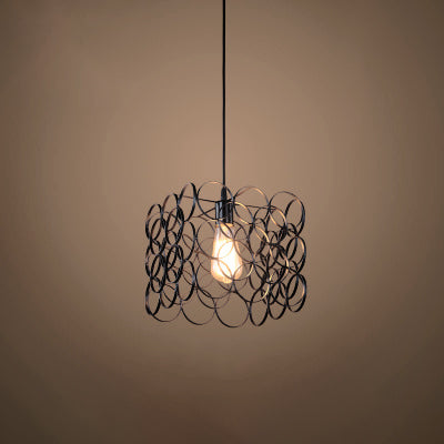 Industrial Squared Pendant Light with Stylish Wire Ring Design - 1 Bulb Metal Lamp in Black