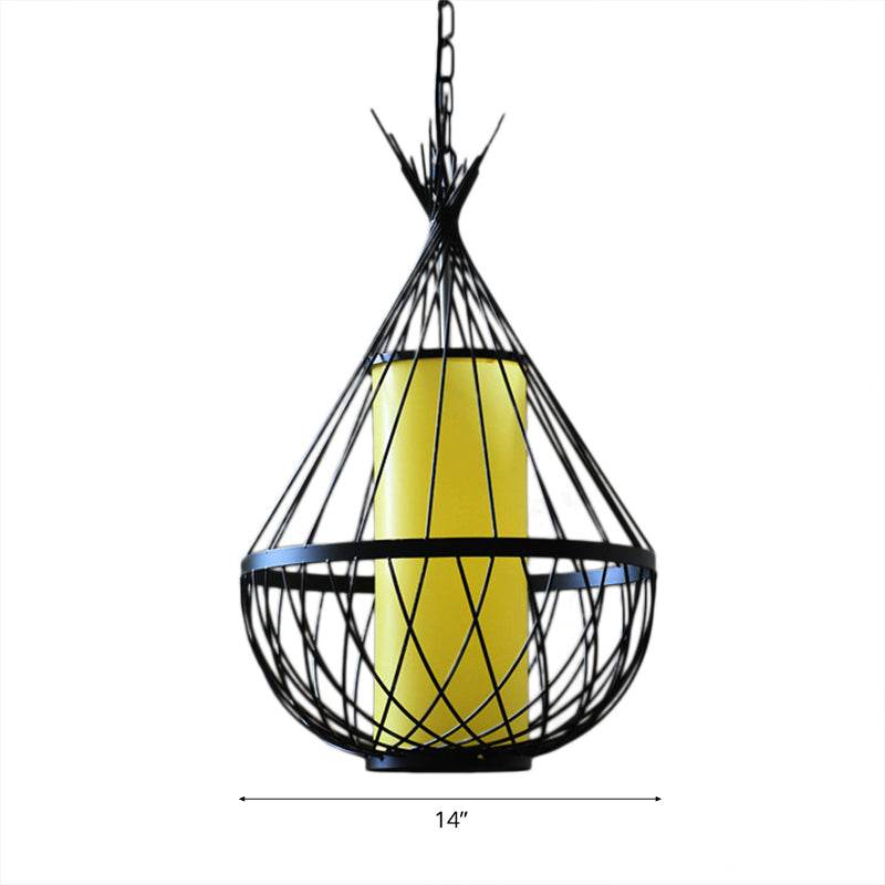 Vintage Style Water Drop Pendant Light with Black Metal Frame and Chain