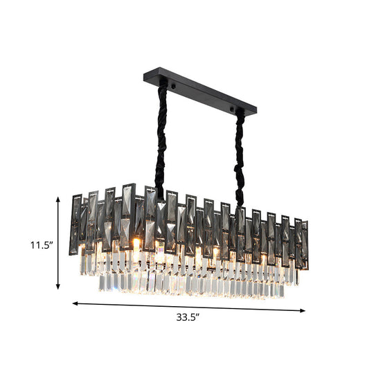 Modern Black Island Pendant Lamp With Smoke Faceted Crystal Prism Layers