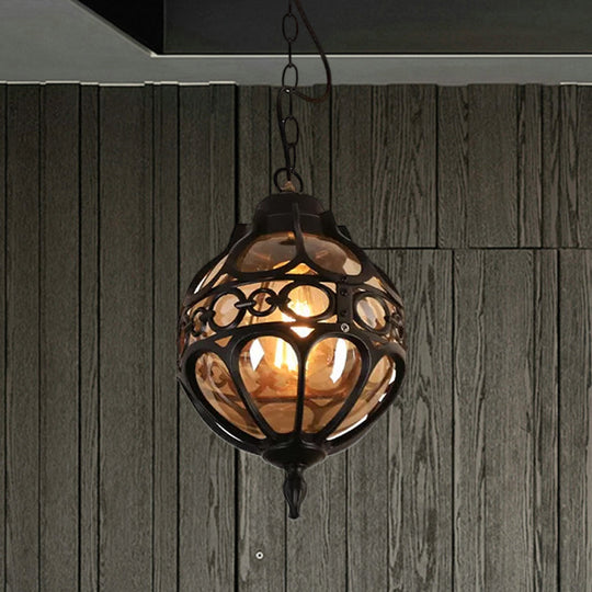 Suspension en verre ambré pour balcon extérieur - Design Loft Sphere (1 ampoule, 7"/9" L) en noir/bronze