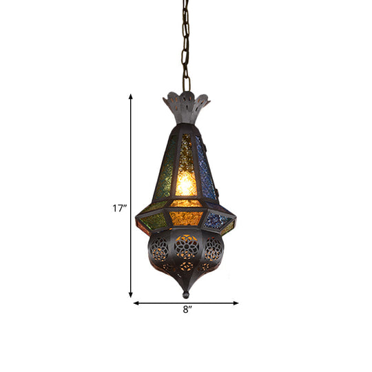 Decorative Pendant Light Fixture With Lantern Cut Glass Shade - Ideal For Restaurants Black/Bronze