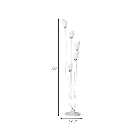 Contemporary Metal Torchiere Floor Lamp With 5-Bulbs - White Standing Light For Study Room